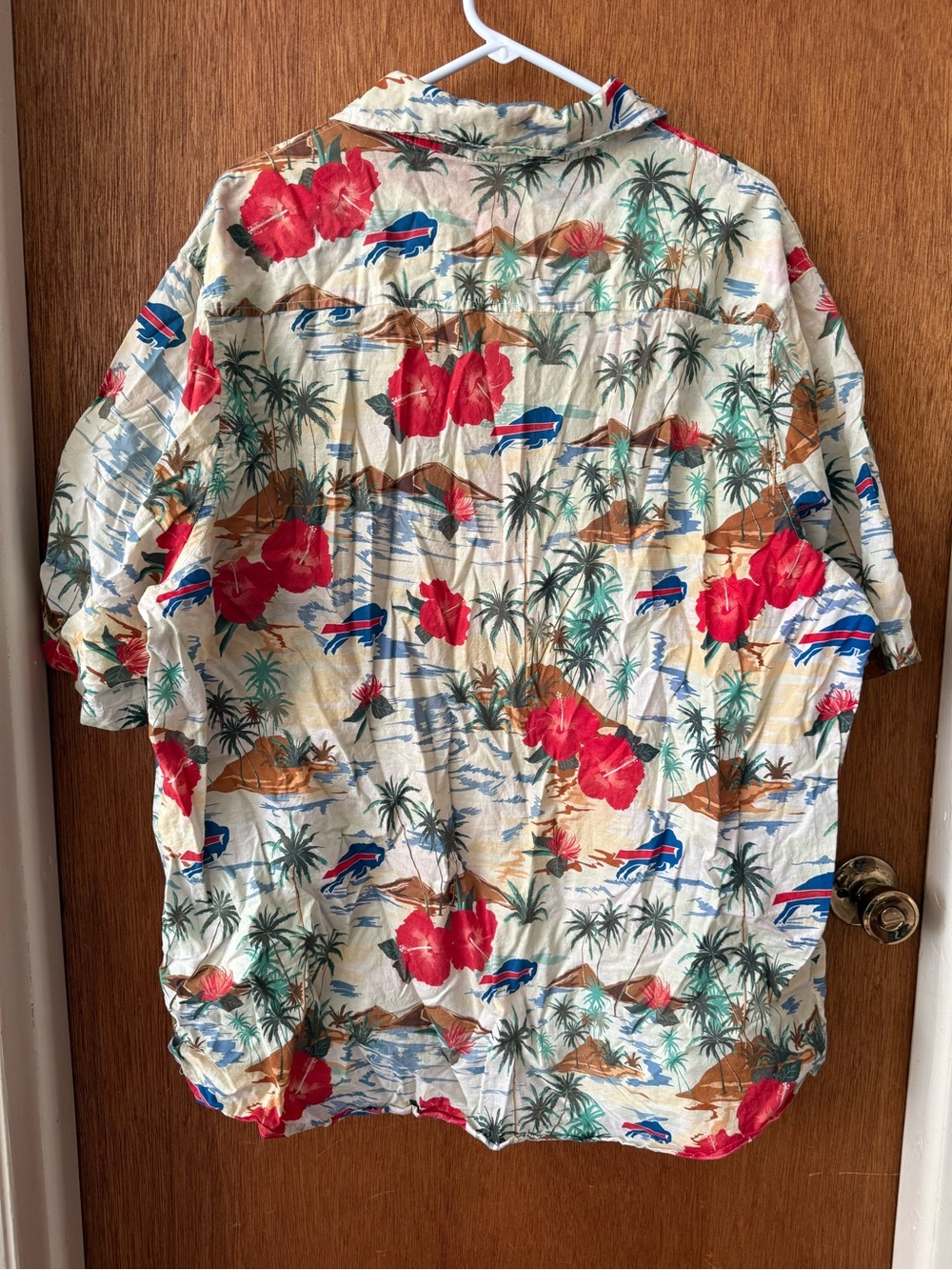NFL Buffalo Bills Cream Hawaiian Shirt with Red and Blue Floral Print - Picture 6 of 6